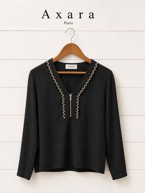 AXARA Paris Embroidered Zip Blouse - Size S